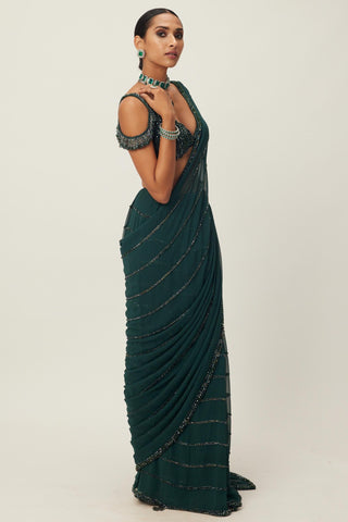 Green maya crystal linear embroidered saree