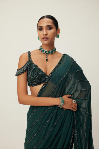 Green maya crystal linear embroidered saree