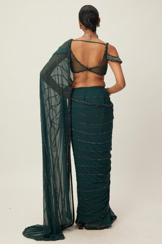 Green maya crystal linear embroidered saree
