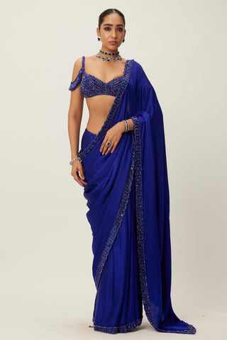 Blue maya satin saree set