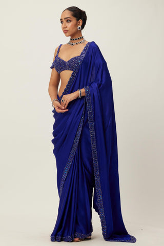 Blue maya satin saree set