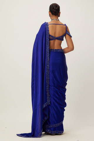 Blue maya satin saree set