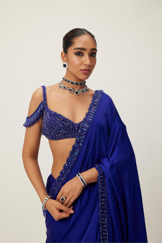 Blue maya satin saree set