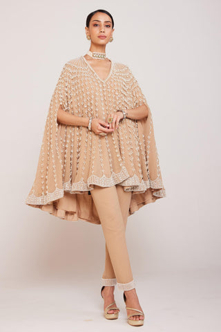 Cape Set for Contemporary Wear – Beige Asymmetrical with Pants by Vvani By Vani Vats