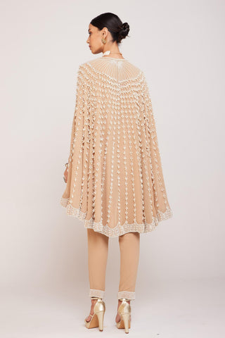 Cape Set for Contemporary Wear – Beige Asymmetrical with Pants by Vvani By Vani Vats