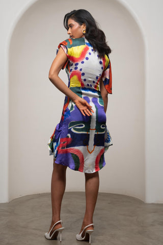 Draped Mini Dress for Contemporary Wear - Multicolor Siro Varen by Advait