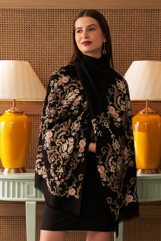 Stole Indian Wedding Wear - Black Victorian Love Wool Silk by Mauli