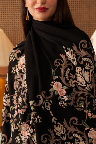 Stole Indian Wedding Wear - Black Victorian Love Wool Silk by Mauli
