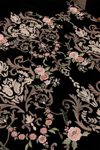 Stole Indian Wedding Wear - Black Victorian Love Wool Silk by Mauli