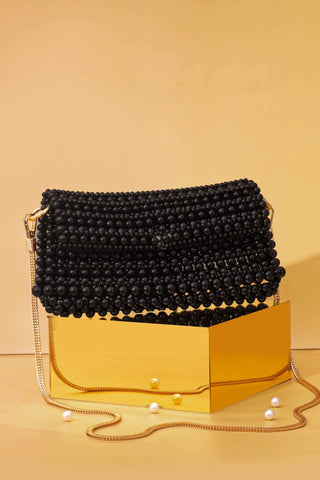 Black viola pearl purse