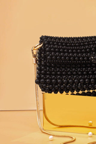 Black viola pearl purse