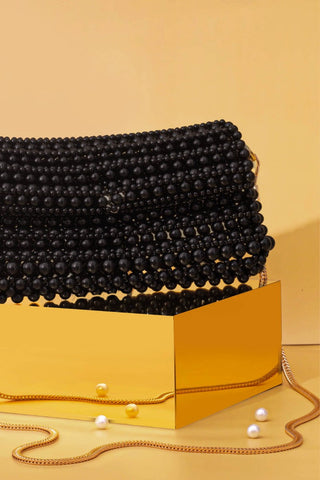 Black viola pearl purse