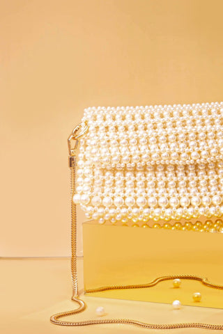 White viola pearl purse