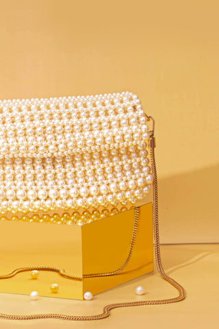 White viola pearl purse