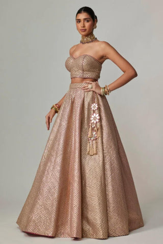 Beige noorani corset with lehenga
