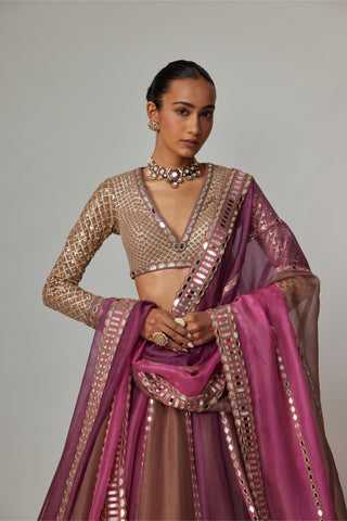 Pink multicolor noorani lehenga set
