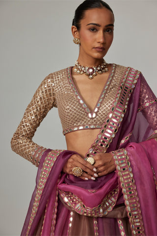 Pink multicolor noorani lehenga set
