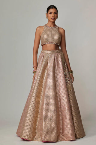 Beige noorani crop top with lehenga