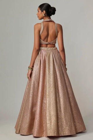 Beige noorani crop top with lehenga