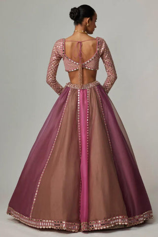 Pink multicolor noorani lehenga with sweetheart blouse