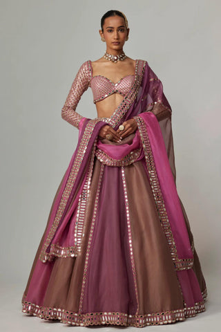 Pink multicolor noorani lehenga with sweetheart blouse
