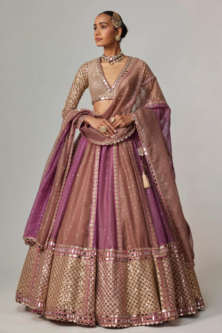 Pink multicolor noorani lehenga with blouse