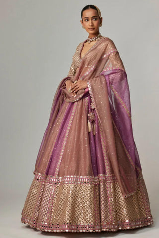 Pink multicolor noorani lehenga with blouse