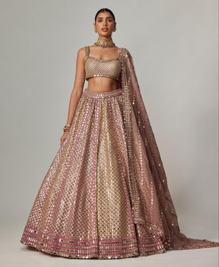 Beige multicolor noorani metallic lehenga with blouse