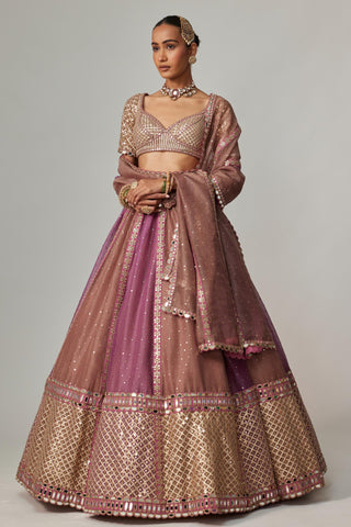 Beige multicolor noorani sequin scatter lehenga set