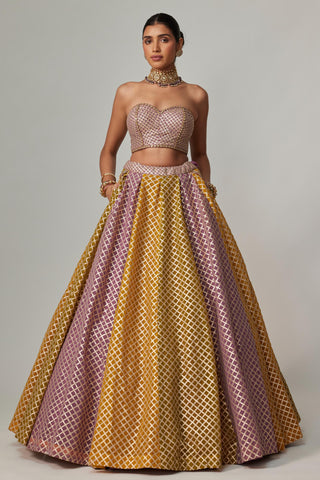 Yellow multicolor noorani corset skirt set