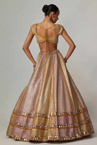 Yellow multicolor noorani heavy metallic lehenga with dupatta