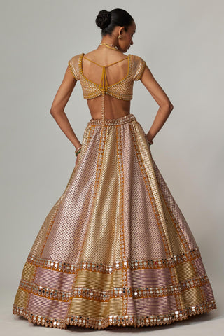 Yellow multicolor noorani heavy metallic lehenga set