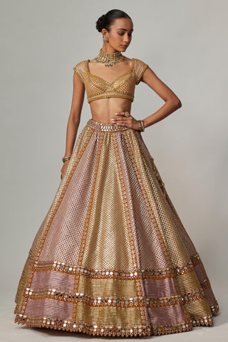 Yellow multicolor noorani heavy metallic lehenga set