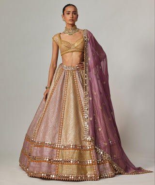 Yellow multicolor noorani metallic lehenga with dupatta