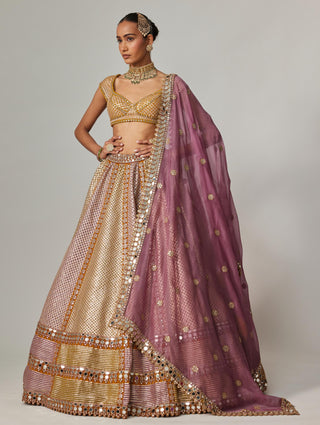 Yellow multicolor noorani metallic lehenga with dupatta