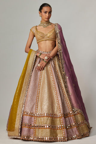 Yellow multicolor noorani heavy metallic lehenga set