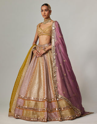 Yellow multicolor noorani heavy metallic lehenga set