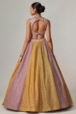 Yellow multicolor noorani  blouse and lehenga