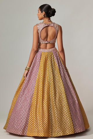 Yellow multicolor noorani crop top with dupatta