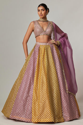 Yellow multicolor noorani crop top with dupatta