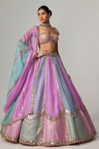 Purple multicolor noorani sequins scatter lehenga set