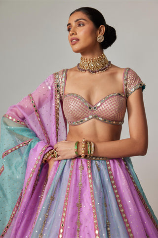 Purple multicolor noorani sequins scatter lehenga set