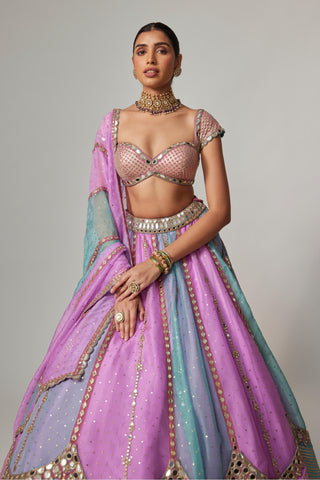 Purple multicolor noorani sequins scatter lehenga set