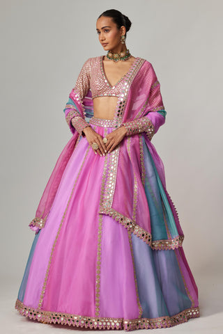 Purple multicolor noorani linear lehenga set