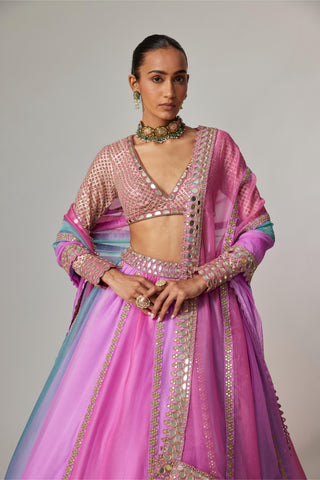 Purple multicolor noorani linear lehenga set