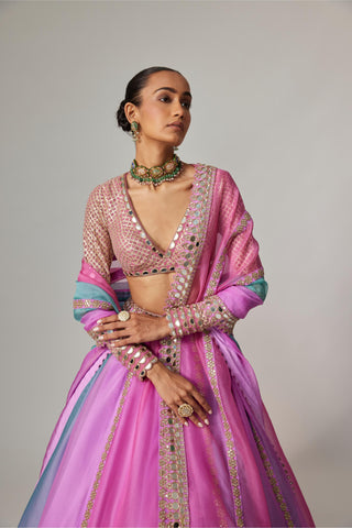 Purple multicolor noorani linear lehenga set