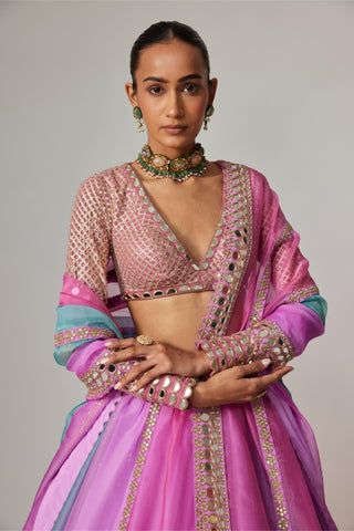 Purple multicolor noorani linear lehenga set
