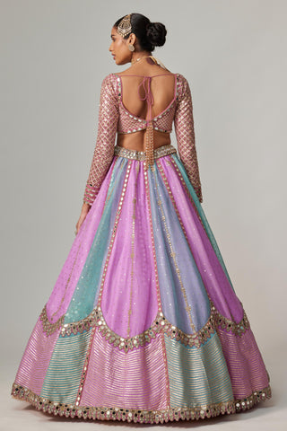 Purple multicolor noorani sequin scattered lehenga set