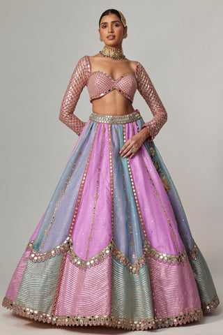 Purple multicolor noorani sequin scattered lehenga set