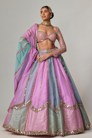 Purple multicolor noorani sequin scattered lehenga set